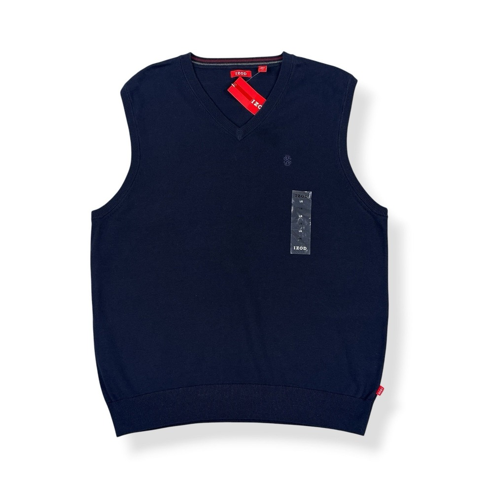 IZOD Vest Men Large Blue V-Neck Sleeveless Cotton Knit Stretch NWT